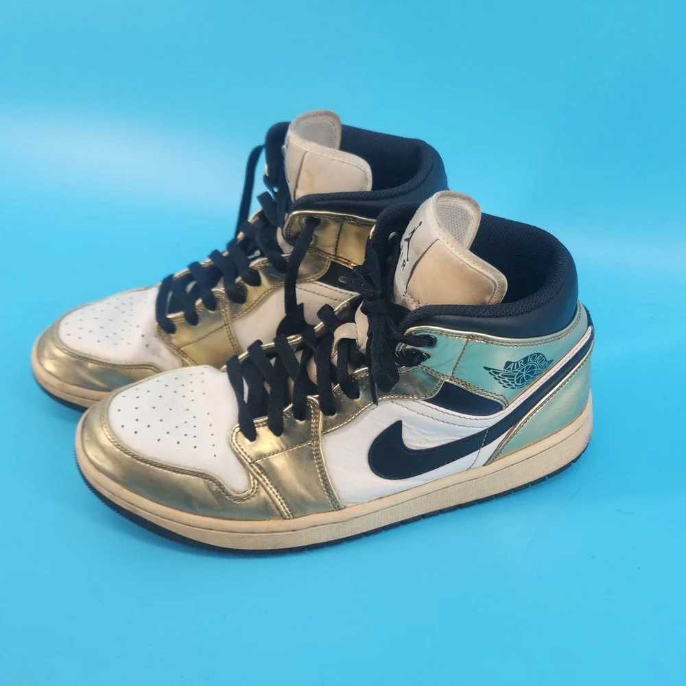 Nike Air Jordan 1 Mid SE Metallic Gold Black White Men's Size 10 DC1419-700